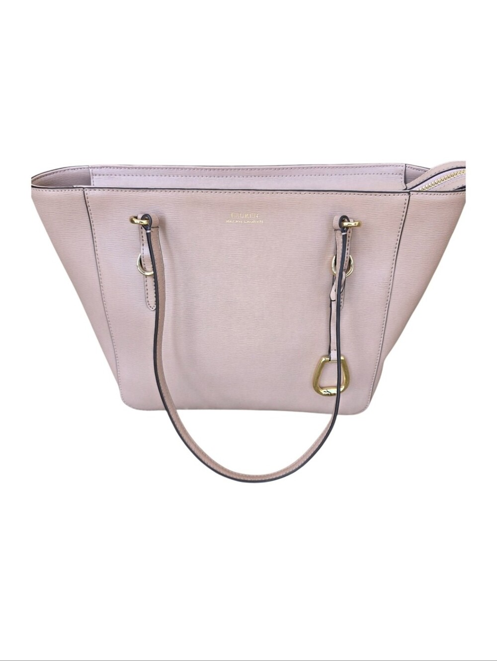 Lauren Ralph Lauren Pink Tote Bag Purse Handbag Gold Accents Preppy Neutral
